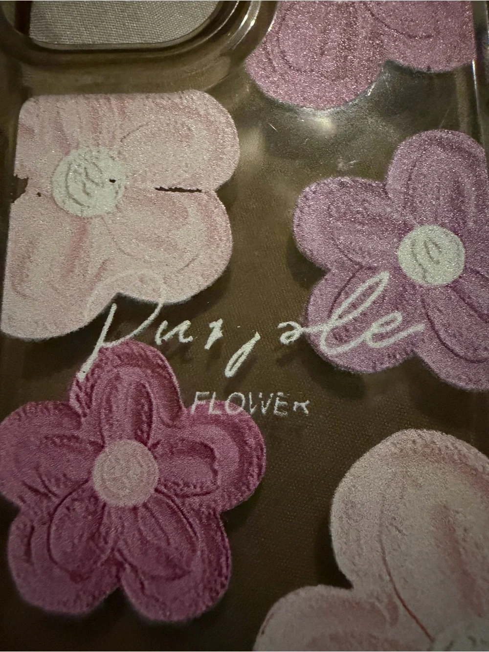 SHEIN Lavender & Light Pink Embroidered Floral Clear Phone Case